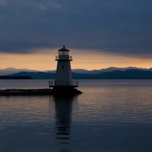 A lighthouse on Lake Champlain.