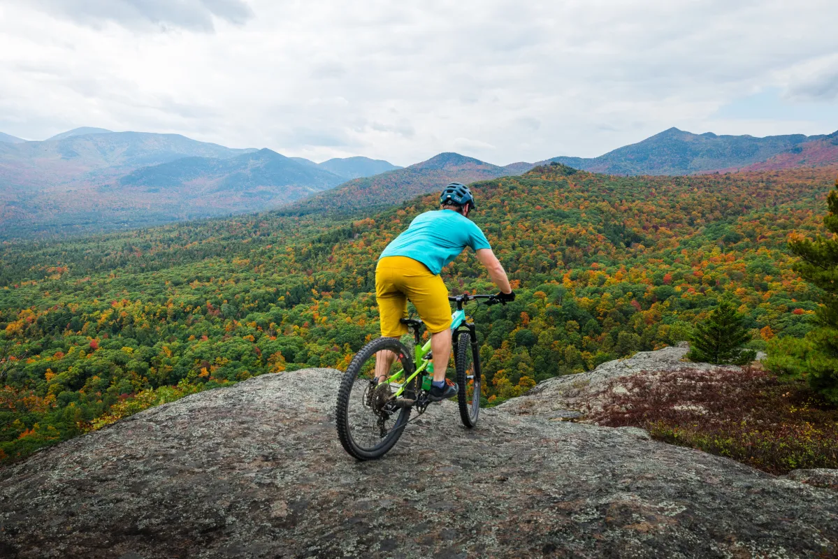 Mountain biking in the fall.