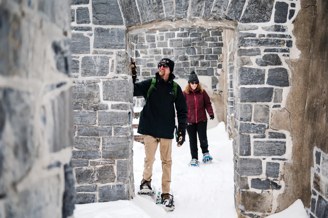 Snowshoeing at the Crown Point Historic Site.