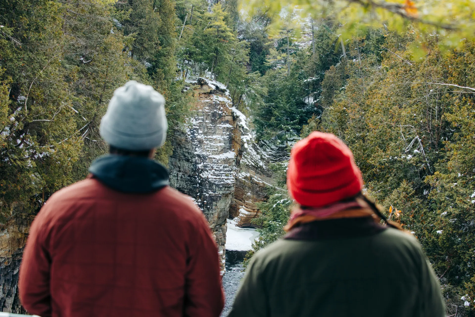A couple in the Lake Champlain Region in the winter.