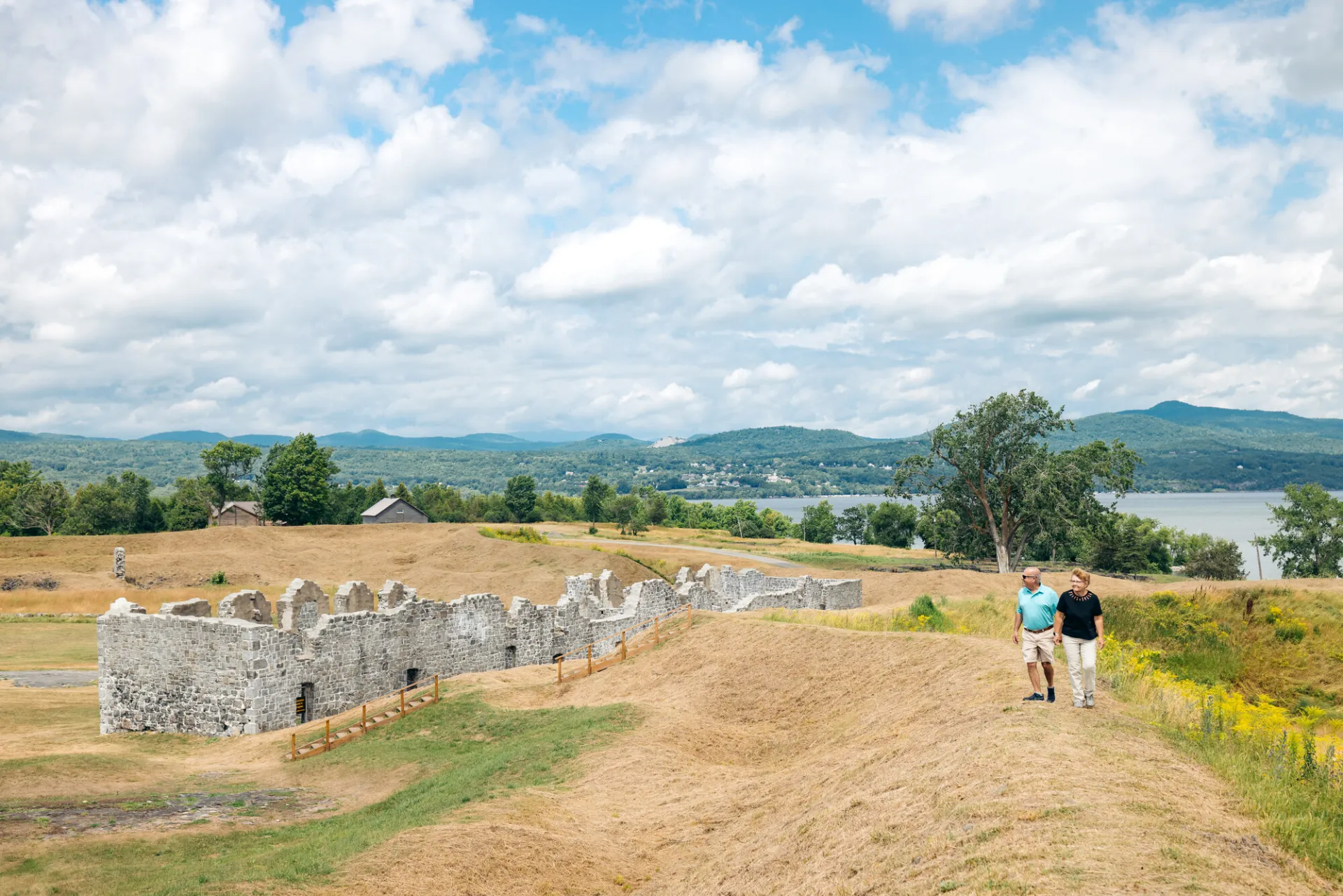 An older couple walking at Crown Point State Historic Site