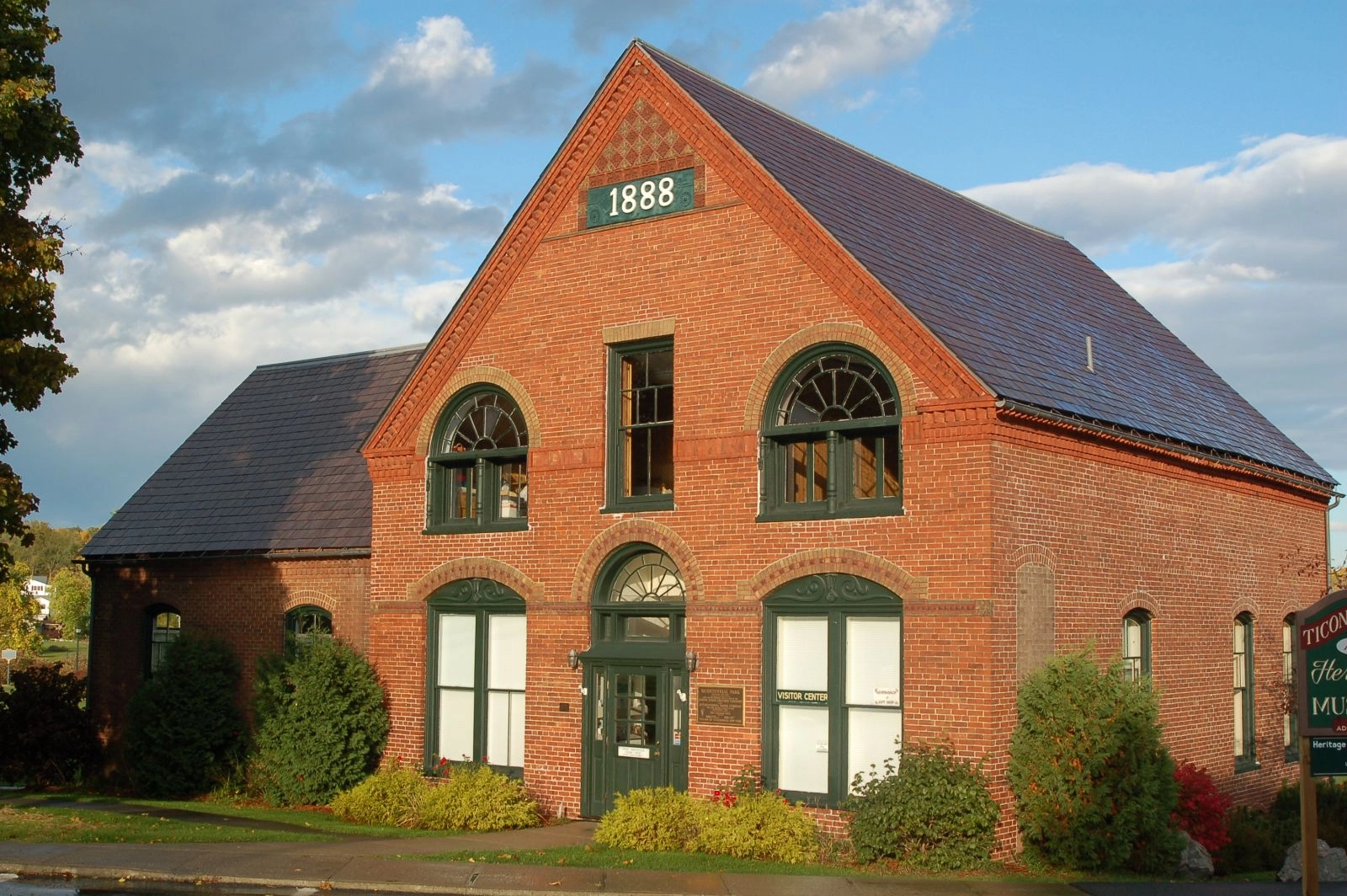 A red brick historical building. 