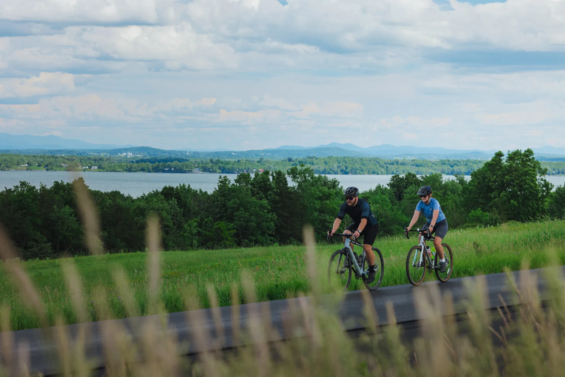 Biking along Lake Champlain.