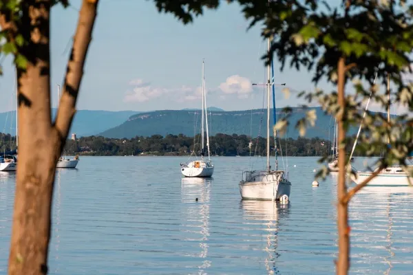 view from shore at the marina