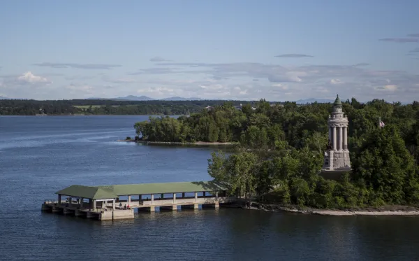 A lighthouse and dock/pavilion