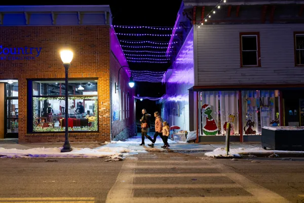 people walking to stores