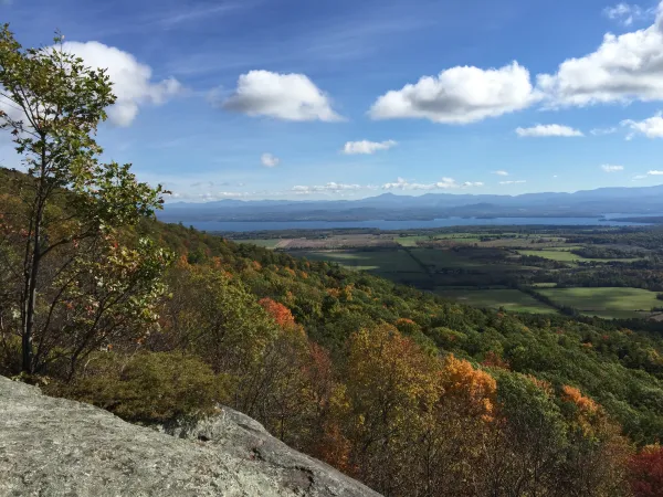 The view of Lake Champlain from the Wildway Overlook