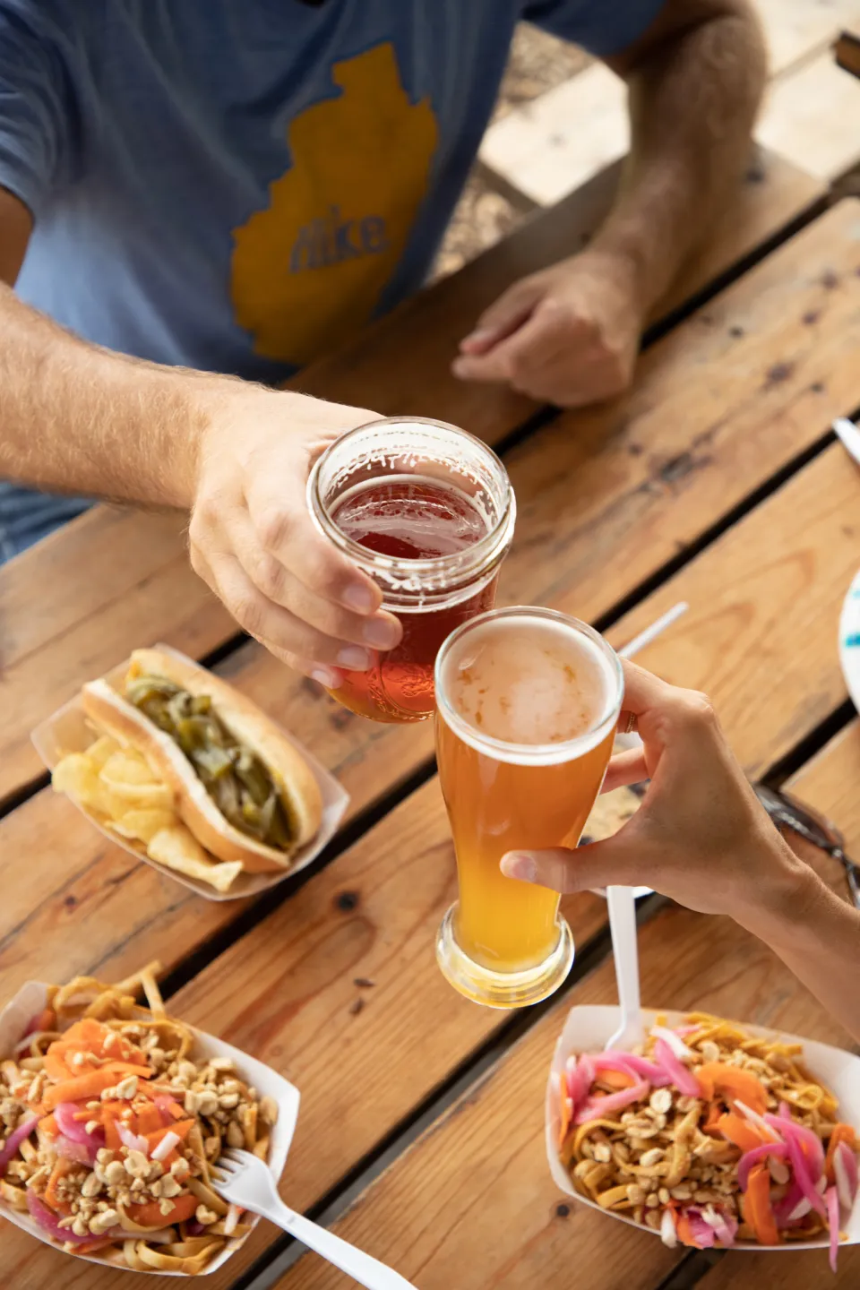 People dining at a brewery.